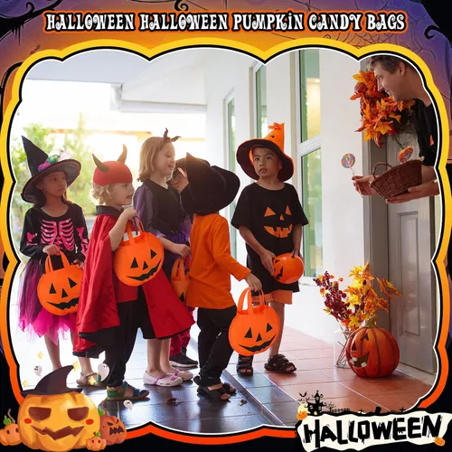 Vista 6 de 24 bolsas de calabaza de Halloween de 11.8 x 9.8 pulgadas, no tejidas, bolsas de truco o trato, cara de calabaza, caramelos, bolsa de regalo