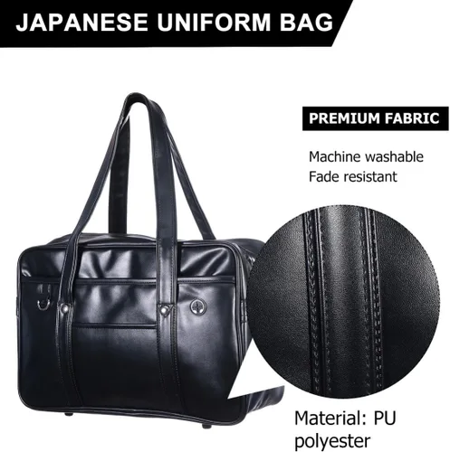 Vista 2 de Mikikit Bolsa de viaje portátil de cuero para hombre, bolsa de hombro para portátil, maletín para libros, para hombre, uniforme japonés, bolsa