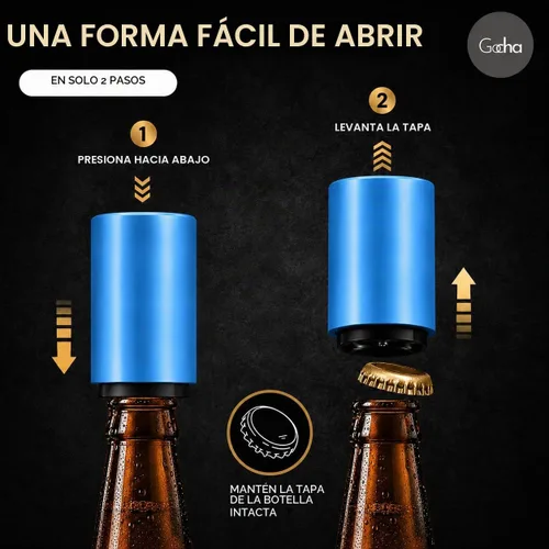 Vista 5 de GOCHA Abridor magnético de botellas de cerveza con receptor automático de tapa – Dispositivo de empuje de acero inoxidable, herramienta de barra