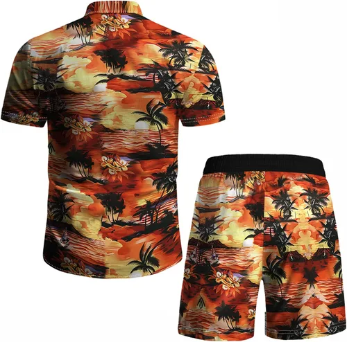 Vista 17 de RPOVIG Conjunto de playa a juego con camisas y pantalones cortos para hombre, ropa floral hawaiana para festival, conjuntos de 2 piezas con sombrero