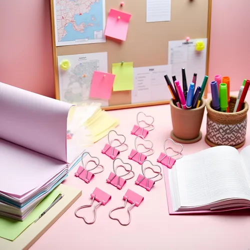 Vista 6 de Clips de metal ahuecados con forma de corazón rosa, notas, cartas, abrazaderas de papel, suministros de oficina, hogar, escuela