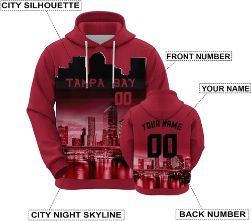 Vista 31 de Custom Football Hoodies City Night Skyline Personalized Sweatshirt Name Number Fan Gift Pullover for Men Women Youth