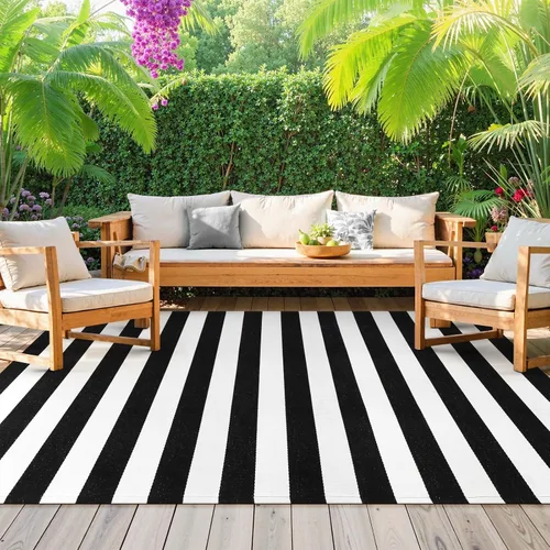 Vista 11 de KIMODE - Alfombra de algodón tejida con diseño a rayas en color negro, para puerta de entrada, cocina, decoración de estilo rústico