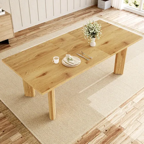 Vista 7 de HIPIHOM Mesa de comedor extensible para 6-8 personas, mesa de cocina rectangular de MDF de 63 a 78.7 pulgadas, estilo rústico de granja, diseño que