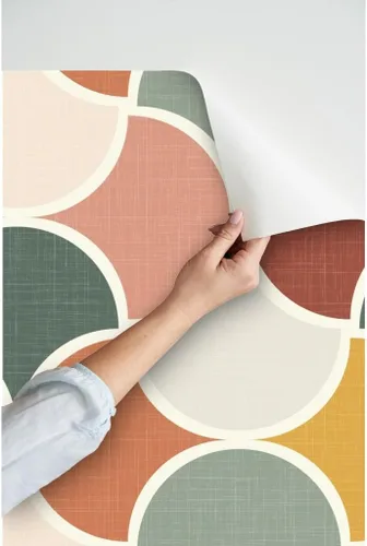Vista 3 de Muestras de papel tapiz para despegar y pegar, tonos de tierra geométricos bohemios, terracota, rojo, rubor, rosa, salvia, verde, desierto