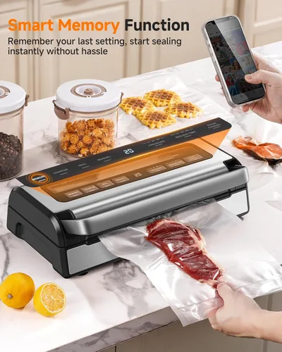 Vista 7 de Sellador al vacío automático de 95 KPa, sellador de alimentos 9 en 1 para alimentos secos/húmedos/líquidos, doble sellado térmico y bomba, incluye