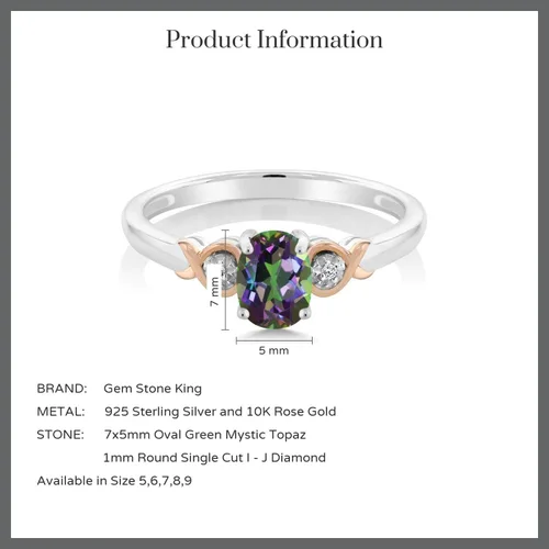 Vista 10 de Gem Stone King Anillo de compromiso de plata de ley 925 y oro rosa de 10 quilates, piedra preciosa ovalada de 0.276 x 0.197 in, con acento