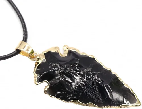 Vista 4 de Tebapi Collar con colgante de obsidiana negra natural para hombres y mujeres, con forma de punta de flecha, dije de piedra de cuarzo con punta