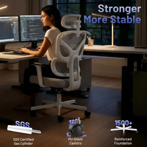 Vista 8 de AreShark Silla ergonómica de oficina – Silla de escritorio de malla transpirable con respaldo alto con soporte lumbar y reposacabezas ajustable
