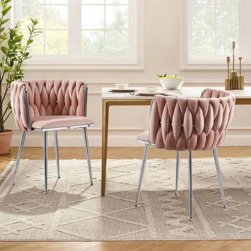 Vista 9 de Juego de 2 sillas de comedor de terciopelo, sillas tapizadas tejidas para sala de estar, sillas modernas de cocina y comedor, sillas decorativas