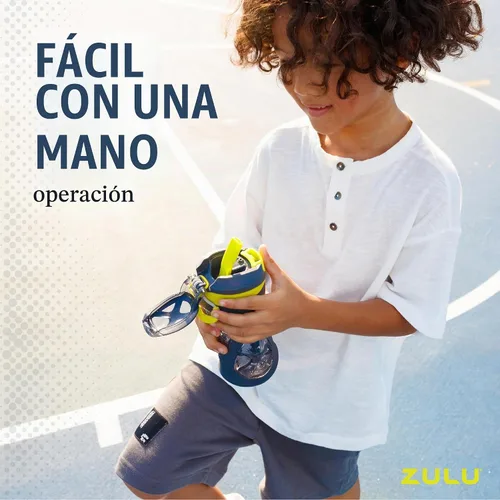 Vista 6 de Botella de agua para niños Zulu, acero inoxidable, con tapa y popote, 12 onzas Azul