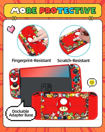 Vista 4 de (2in1 for Nintendo Switch OLED Case +24 Switch Game Holder Cute Cartoon Slim Protective Cases Soft Shell for Kids Boys Teens Girls Girly Design