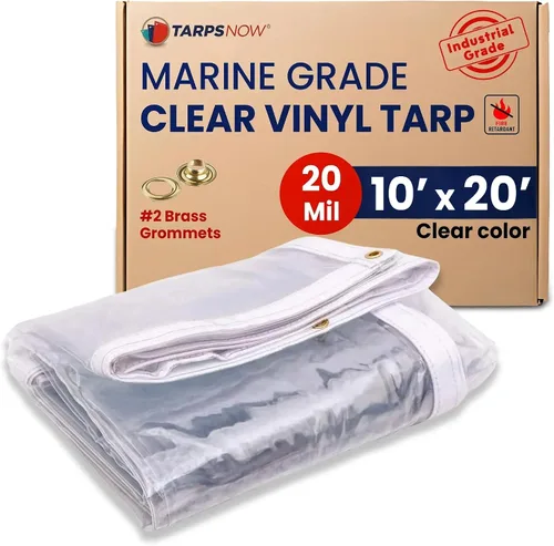 Vista 20 de Tarps Now - Lona de vinilo transparente ignífugo de grado marino con ojales de latón, impermeable y resistente, lona multiusos para interiores