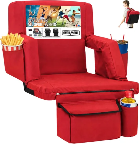 Vista 15 de Overmont Asiento de Estadio con Soporte para la Espalda - Cojín Acolchado de 2.8'' Reclinable de 6 Posiciones Asiento de Gradería con Ganchos Dobles