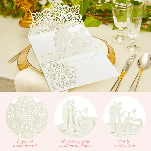 Vista 3 de Tarjetas desplegables de boda, 10 piezas, multicolor, hojas interiores en blanco, perfectas para bodas, compromisos, duchas