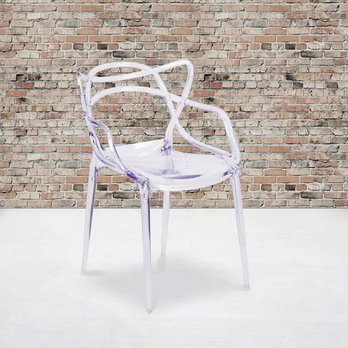 Vista 2 de Flash Furniture Josh - Juego de 4 sillas laterales apilables transparentes de la serie Nesting