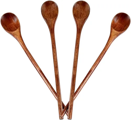 Vista 10 de Meiyahome - Cuchara de madera larga de mango redondo de 8 pulgadas, cuchara mezcladora hecha a mano de material Nanmu, cuchara de café de 7.9 in