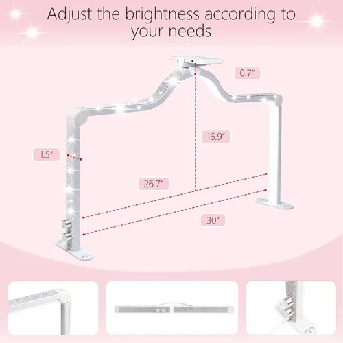 Vista 7 de Luz de uñas de 34 pulgadas para escritorio, luz de media luna con atenuación de 3 niveles, lámpara de 3360 lúmenes, ajustable con soporte
