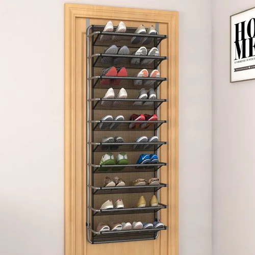 Vista 5 de Zapatero de 10 niveles sobre la puerta, organizador de zapatos colgante para almacenamiento de zapatos, zapatero de puerta para armario, despensa