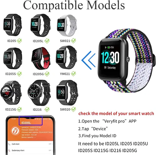 Vista 2 de Correa elástica de nailon compatible con el reloj Veryfitpro ID205L, correa de repuesto elástica de 0.73 pulgadas para Blackview ID205L/Letsfit