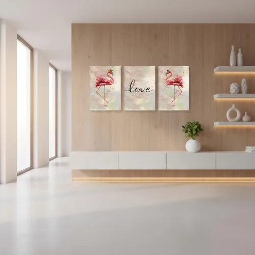Vista 2 de Conipit Lienzo decorativo de flamenco para sala de estar, impresiones de imagen rosa, arte de amor, pintura romántica de flamenco, decoración