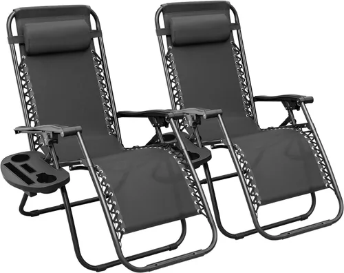 Vista 10 de Greesum Sillas Zero Gravity - Juego de 2 sillones reclinables ajustables de malla de acero para playa, terraza, césped, camping, patio, silla Negro