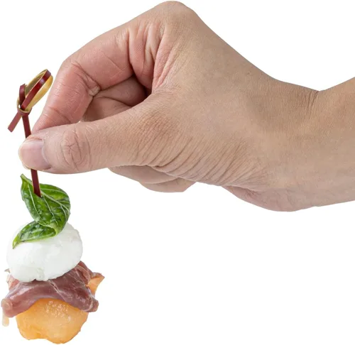 Vista 12 de Púas de aperitivos de 4 pulgadas, 1000 púas de nudo anudado, nudo en bucle, para alimentos o bebidas, brochetas de cóctel de bambú marrón, extremo
