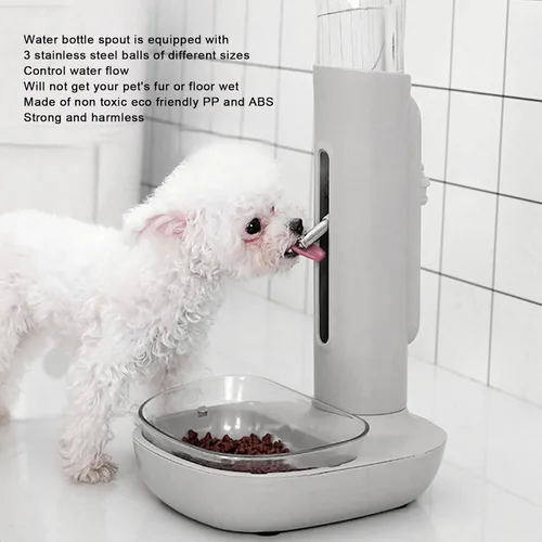 Vista 2 de Dispensador de agua para mascotas con botella de pie, alimentador automático de gravedad de 22.1 onzas líquidas y cuenco de comida de altura