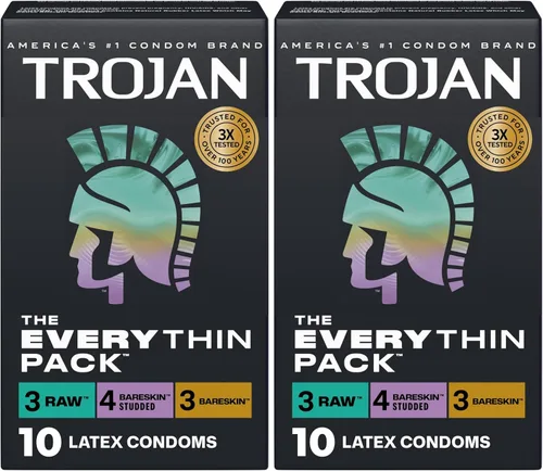 Vista 13 de Trojan Bareskin - Preservativos finos, paquete variado Everythin, condón de látex lubricado, 10