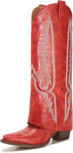 Vista 7 de Botas plegables puntiagudas con tacón de cuña para mujer, botas hasta la rodilla con diseño de candado y cremallera lateral Beige