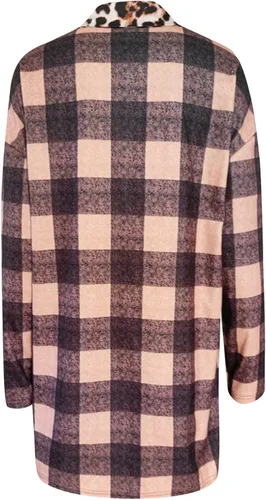 Vista 6 de Women Lightweight Spread Collar Plaid Wool Blend Lapel Midi Long Shacket Trench Jacket Coat Long Pocketed Shacket