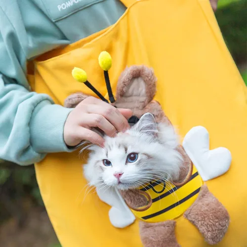 Vista 9 de Bolso de hombro de lona para mascotas, lindo transportador de gatos con forma de abeja, tamaño S, portátil para gatitos y cachorros, transportadores