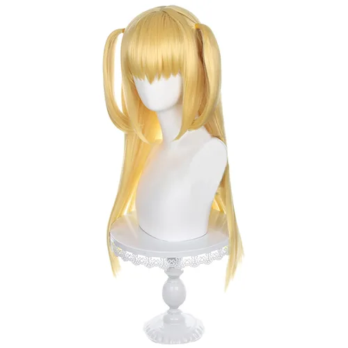 Vista 3 de Ebingoo Peluca rubia dorada para mujer + gorra de peluca Misa Amane cosplay, peluca larga rubia dorada, peluca de cola de caballo para mujer
