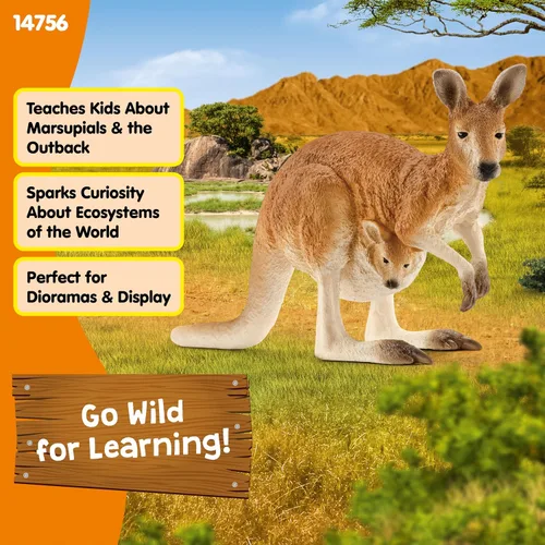 Vista 3 de Schleich Figura de animal canguro de vida salvaje, figura detallada de juguete de canguro de animales salvajes, duradera para educación y juego