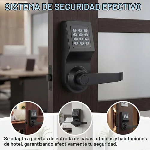 Vista 7 de Hicarer Paquete de 1 cerradura de puerta con teclado comercial con asa Negro mate