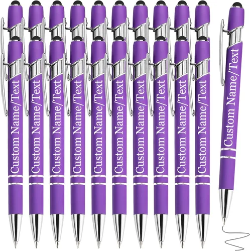 Vista 32 de Bolígrafos personalizados con nombre, paquete de 10 bolígrafos personalizados a granel, bolígrafo de tinta negra grabada con punta de lápiz óptico