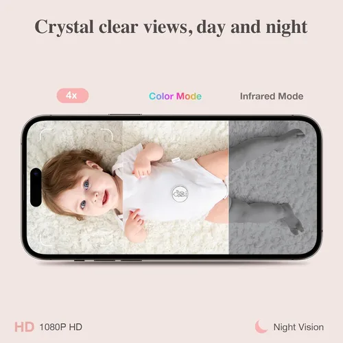 Vista 4 de Sense-U Monitor de cámara AI para bebé con detección de movimiento de respiración de sueño sin sensores, cámara de video inteligente de seguridad