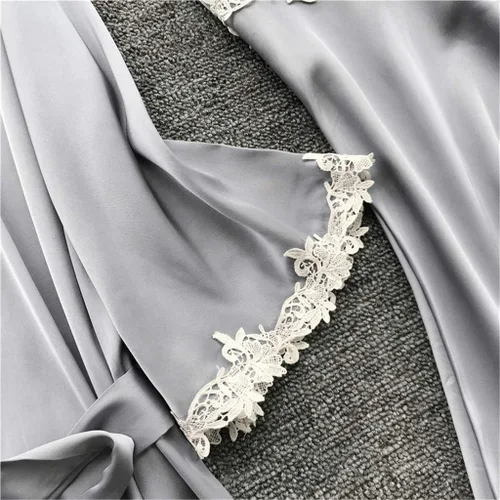 Vista 6 de Conjunto de pijama de 5 piezas para mujer, lencería sexy de encaje, ropa interior de noche, babydoll Cami de seda, ropa de dormir con bata