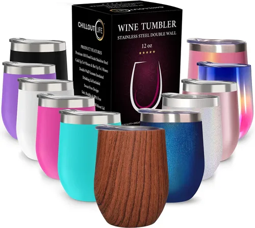 Vista 27 de CHILLOUT LIFE - Vaso de acero inoxidable de 12 onzas con tapa y caja de regalo, diseño de viaje con recubrimiento en polvo, aislamiento al vacío