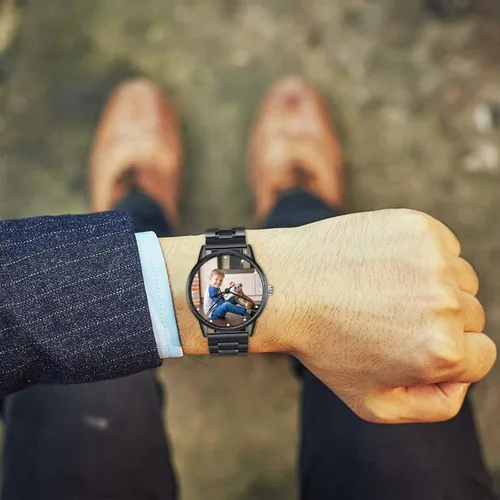 Vista 6 de Gemszoo Reloj de encargo de la foto del reloj personalizado de la foto del reloj del cuarzo de la malla del acero inoxidable para los hombres