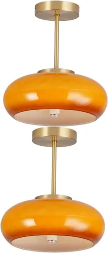 Vista 19 de Lámpara de techo semiempotrada de cristal, moderna cerca del techo, pantalla de cristal de cúpula naranja de 11 pulgadas, lámpara de techo dorada