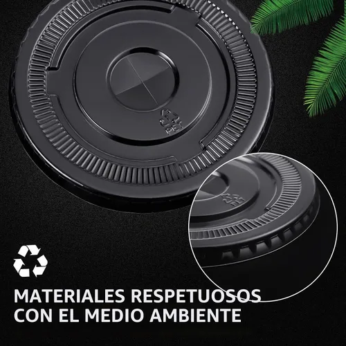 Vista 3 de Hortsun 500 tapas planas PET de 3.858 in con ranura para popote para tazas