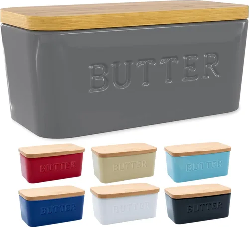 Vista 13 de PriorityChef Plato de Mantequilla Extra Grande con Tapa para Encimera, Envase de Mantequilla de Cerámica con Cubierta Hermética, Soporte