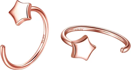 Vista 40 de CHIC & ARTSY Aretes de medio aro de plata de ley 925 para mujer, juego de aros pequeños con barra de bola, estrella, luna y perla, ligeros, ajuste