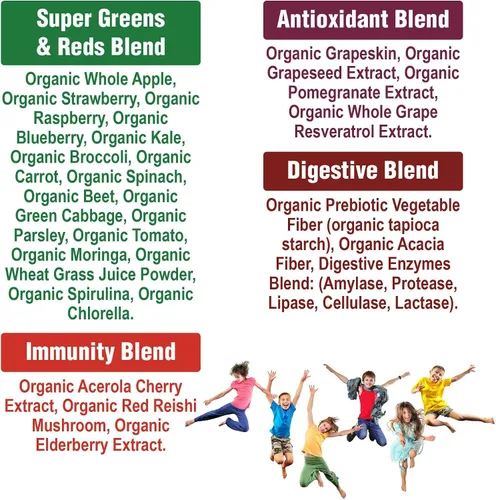 Vista 7 de Kids Greens and Reds Superfood Powder – Jugo orgánico vegano súper alimenticio con más de 25 frutas y verduras – Vitaminas de alimentos reales sin