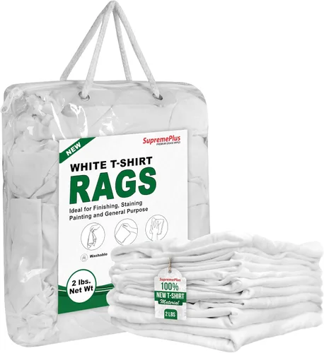 Vista 13 de Trapos de Limpieza Premium de Camisetas Blancas (Bolsa de 1 libra) – Trapos de Algodón Blanco para Limpieza, Teñido, Pintura, Aceite, Grasa