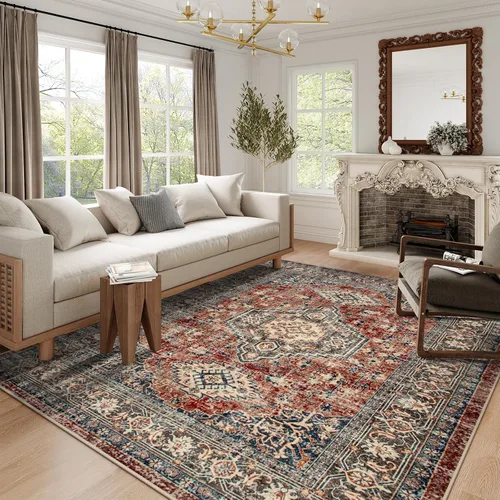 Vista 21 de Lahome Alfombra oriental lavable de área pequeña, 2 x 3 pies, para entrada, cocina, ultra fina, suave, tapete antideslizante para puerta de Azul