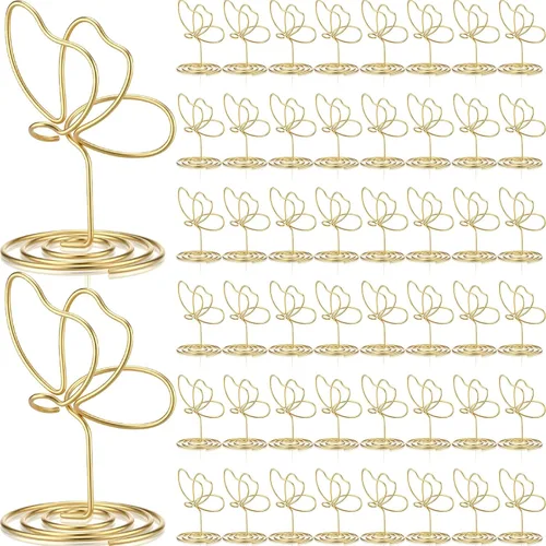 Vista 11 de SiliFine 24 Piezas Soportes de Fotos de Mariposa Dorada Clips de Fotos Numeración de Mesa 1.96 x 1.45'' Decoración de Mariposa Soporte para Tarjetas