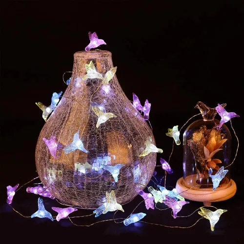 Vista 6 de WSgift Guirnalda de luces decorativas de colibrí, 13.85 pies, 40 luces LED blancas frías resistentes a la intemperie, funciona con pilas, 8 modos