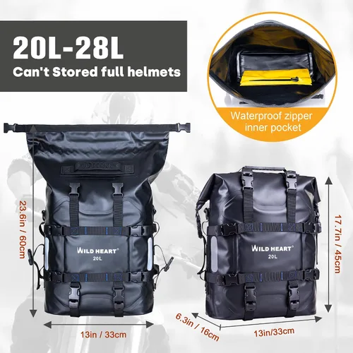 Vista 6 de Bolsa lateral para motocicleta WILD HEART de acero inoxidable, bolsa impermeable con suspensión, bolsas de sillín, 20L/25L, bolsa impermeable